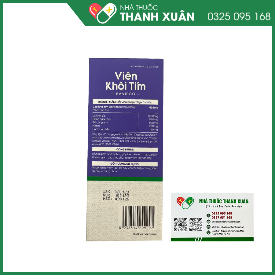 Viên Khôi Tím Bavieco giảm viêm loét dạ dày